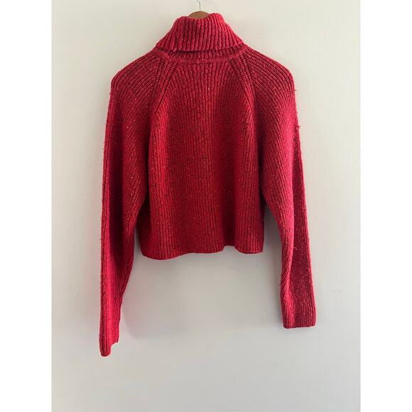 Lizwear Cableknit Turtleneck Cotton Knit Sweater Red Speckle Size Medium JL - Picture 4 of 6